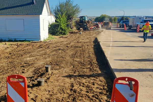 Water main work along a residential street