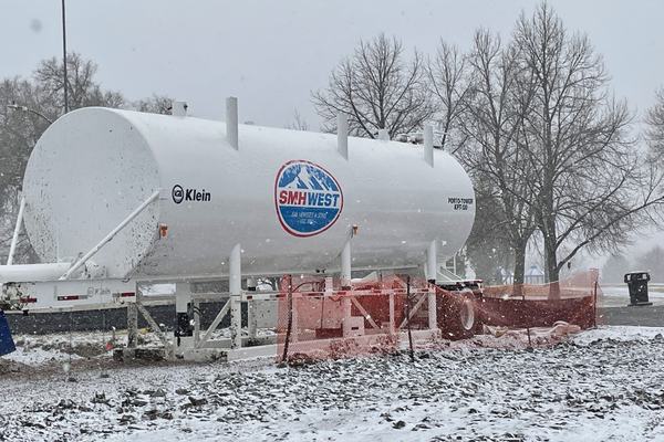 SMH West tank staged on a winter jobsite